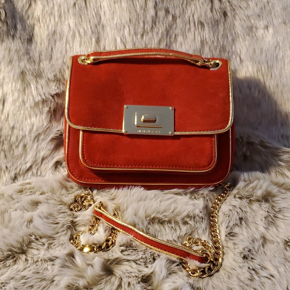 Michael Kors red suede Crossbody/Shoulder Bag